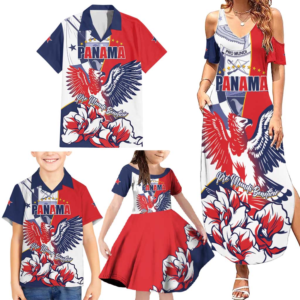 Personalized Panama Harpy Eagle Family Matching Summer Maxi Dress and Hawaiian Shirt Pro Mundi Beneficio Flor del Espiritu Santo - Wonder Print Shop