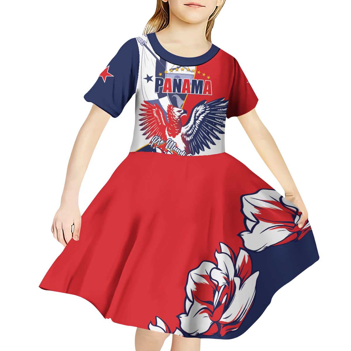 Personalized Panama Harpy Eagle Kid Short Sleeve Dress Pro Mundi Beneficio Flor del Espiritu Santo - Wonder Print Shop