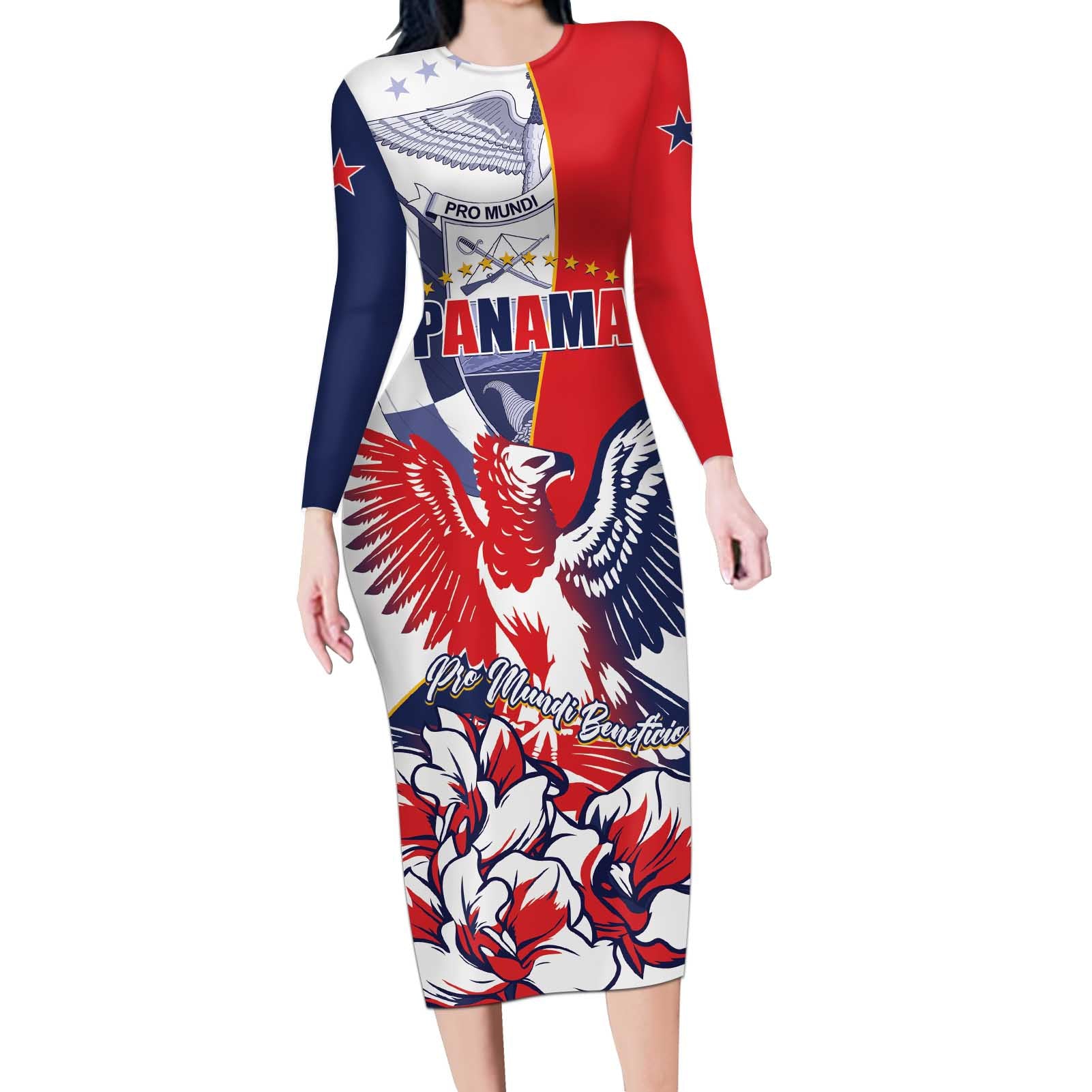 Personalized Panama Harpy Eagle Long Sleeve Bodycon Dress Pro Mundi Beneficio Flor del Espiritu Santo - Wonder Print Shop