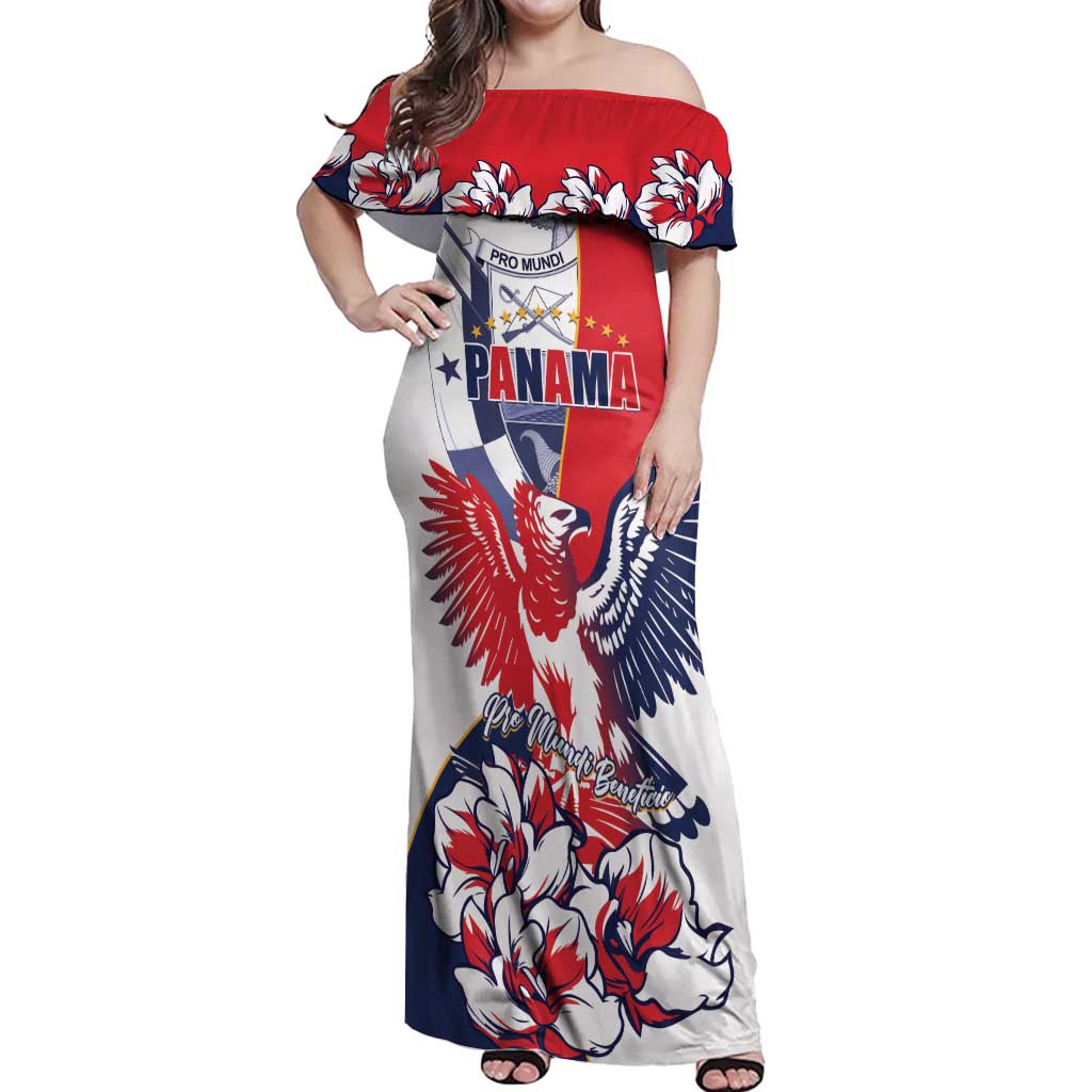 Personalized Panama Harpy Eagle Off Shoulder Maxi Dress Pro Mundi Beneficio Flor del Espiritu Santo - Wonder Print Shop