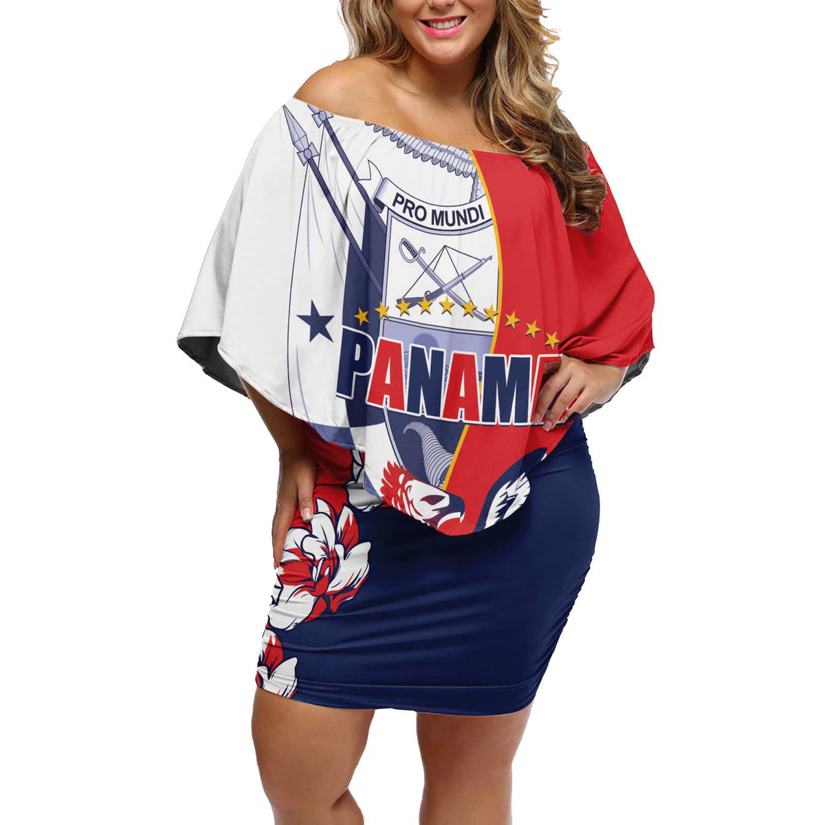 Personalized Panama Harpy Eagle Off Shoulder Short Dress Pro Mundi Beneficio Flor del Espiritu Santo - Wonder Print Shop