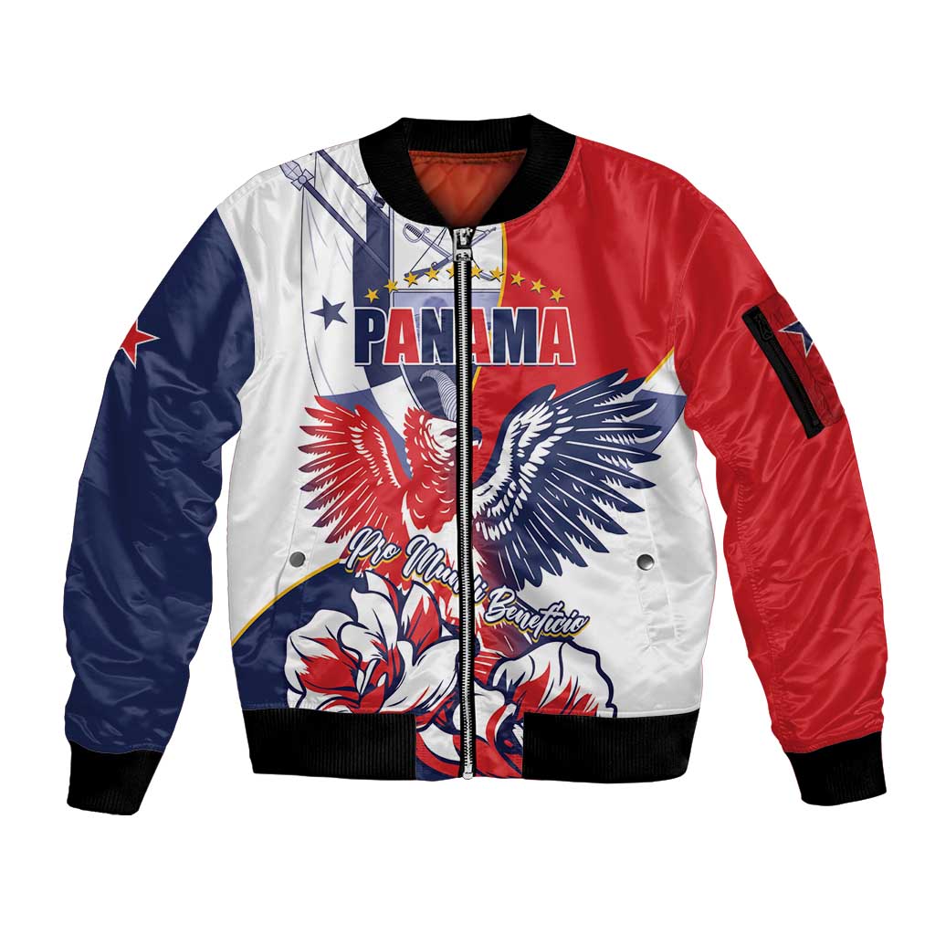 Personalized Panama Harpy Eagle Sleeve Zip Bomber Jacket Pro Mundi Beneficio Flor del Espiritu Santo - Wonder Print Shop