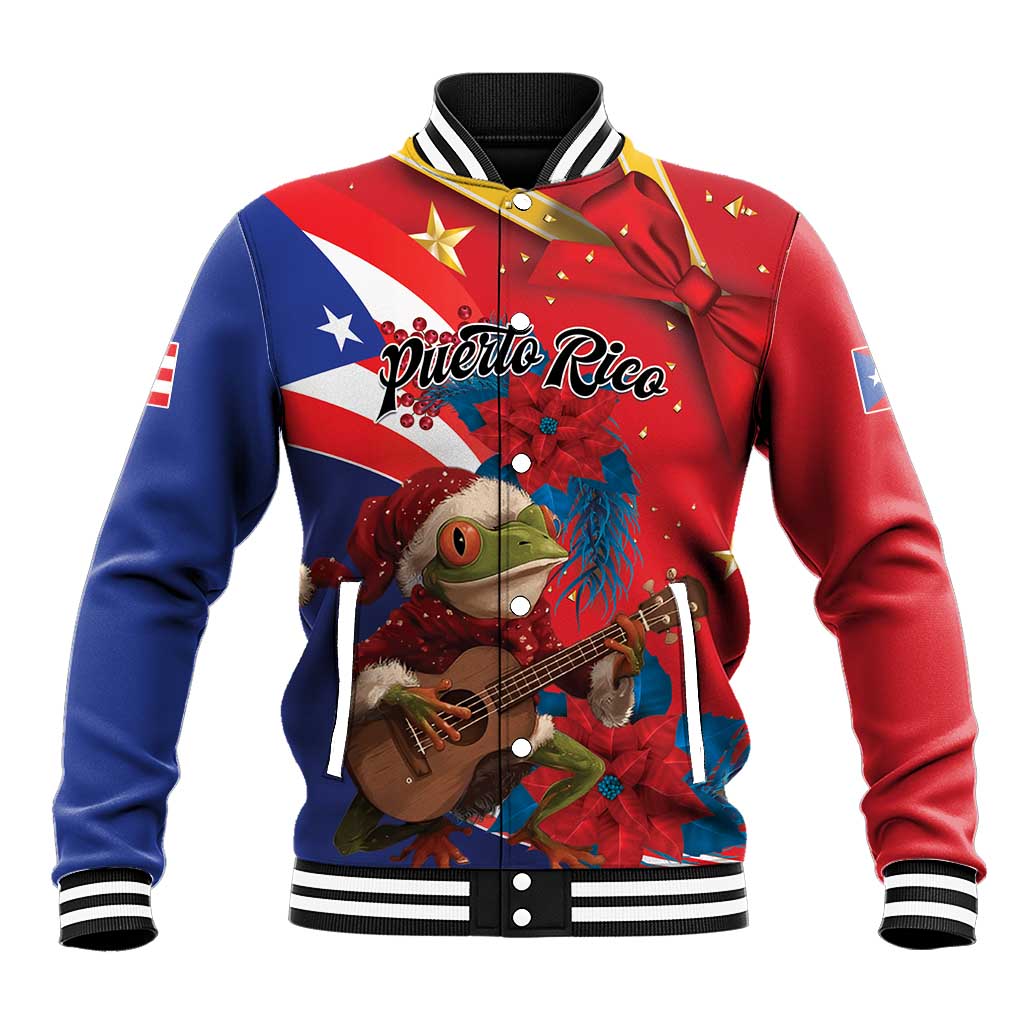 Personalized Puerto Rico Christmas Baseball Jacket Coqui Frog Playing Guitar - Wonder Print Shop
