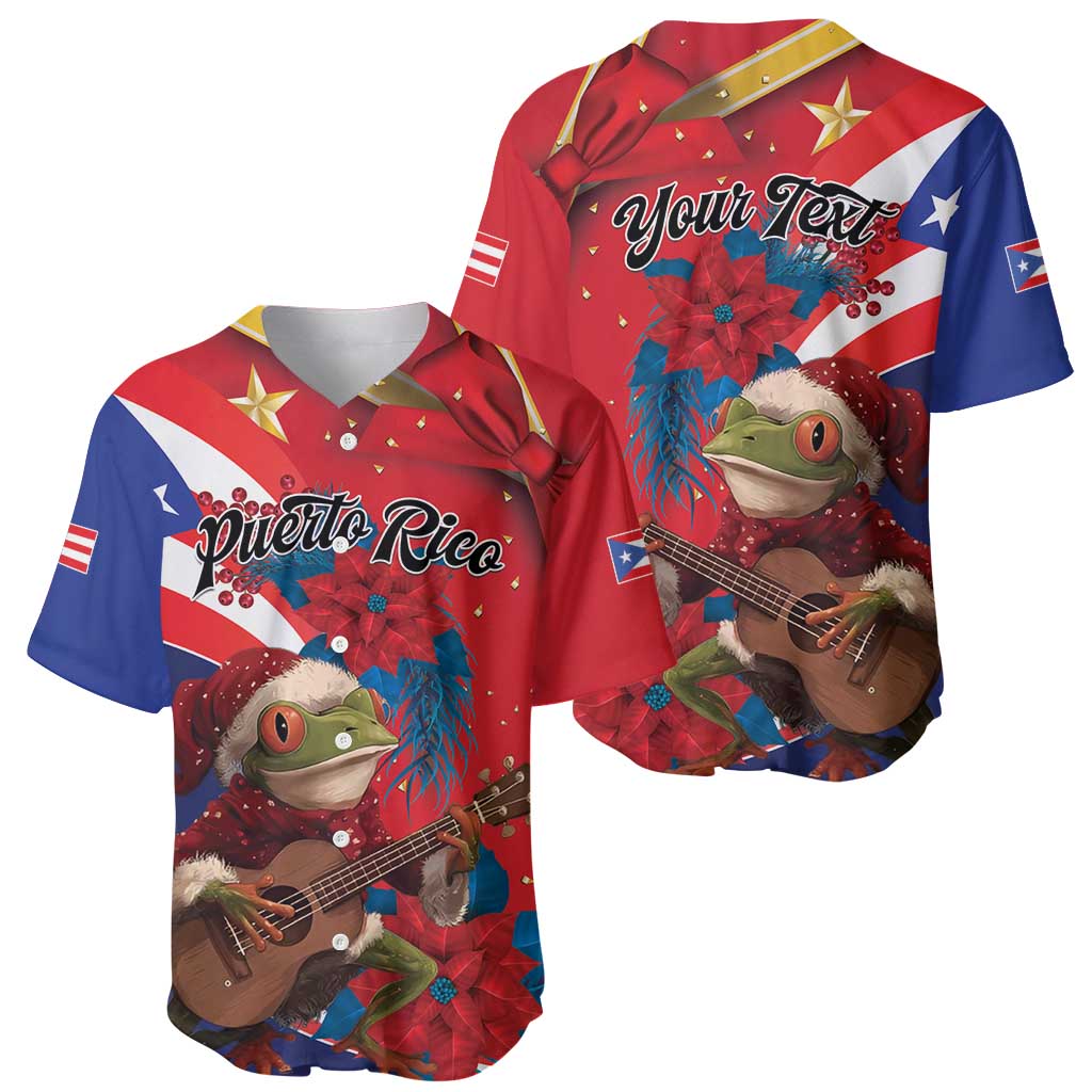 Personalized Puerto Rico Christmas Baseball Jersey Coqui Frog Playing Guitar - Wonder Print Shop