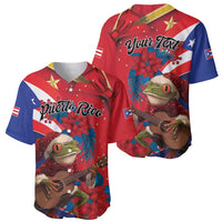 Personalized Puerto Rico Christmas Baseball Jersey Coqui Frog Playing Guitar - Wonder Print Shop