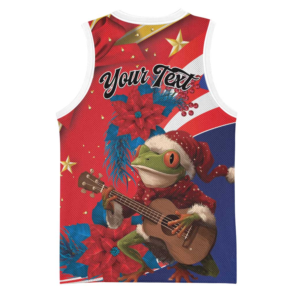 Personalized Puerto Rico Christmas Basketball Jersey Coqui Frog Playing Guitar - Wonder Print Shop