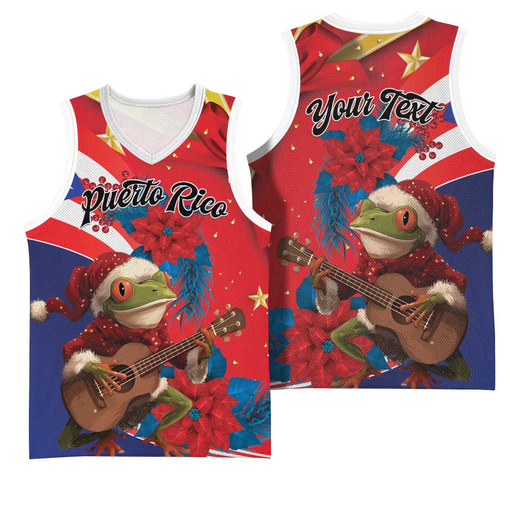Personalized Puerto Rico Christmas Basketball Jersey Coqui Frog Playing Guitar - Wonder Print Shop