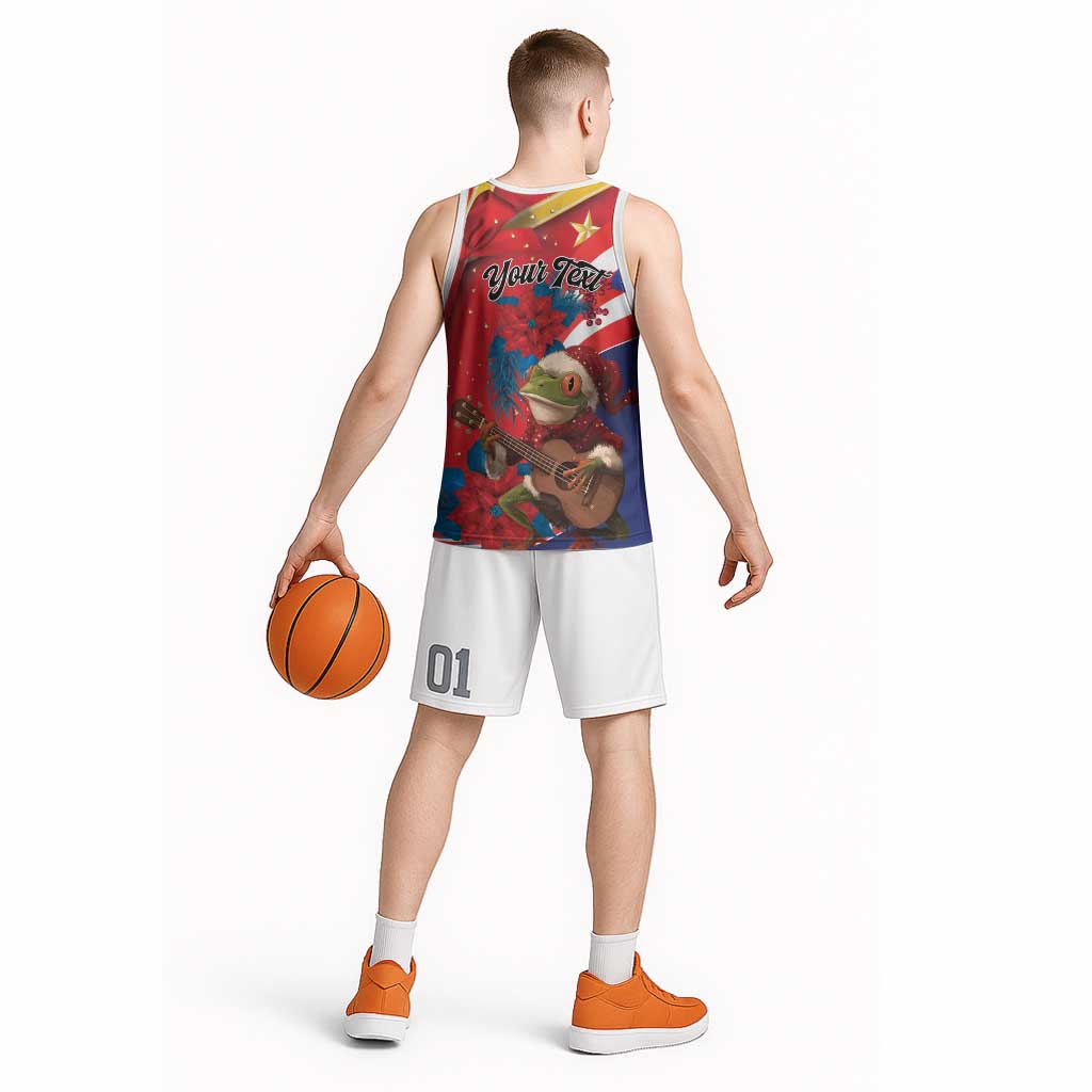 Personalized Puerto Rico Christmas Basketball Jersey Coqui Frog Playing Guitar - Wonder Print Shop