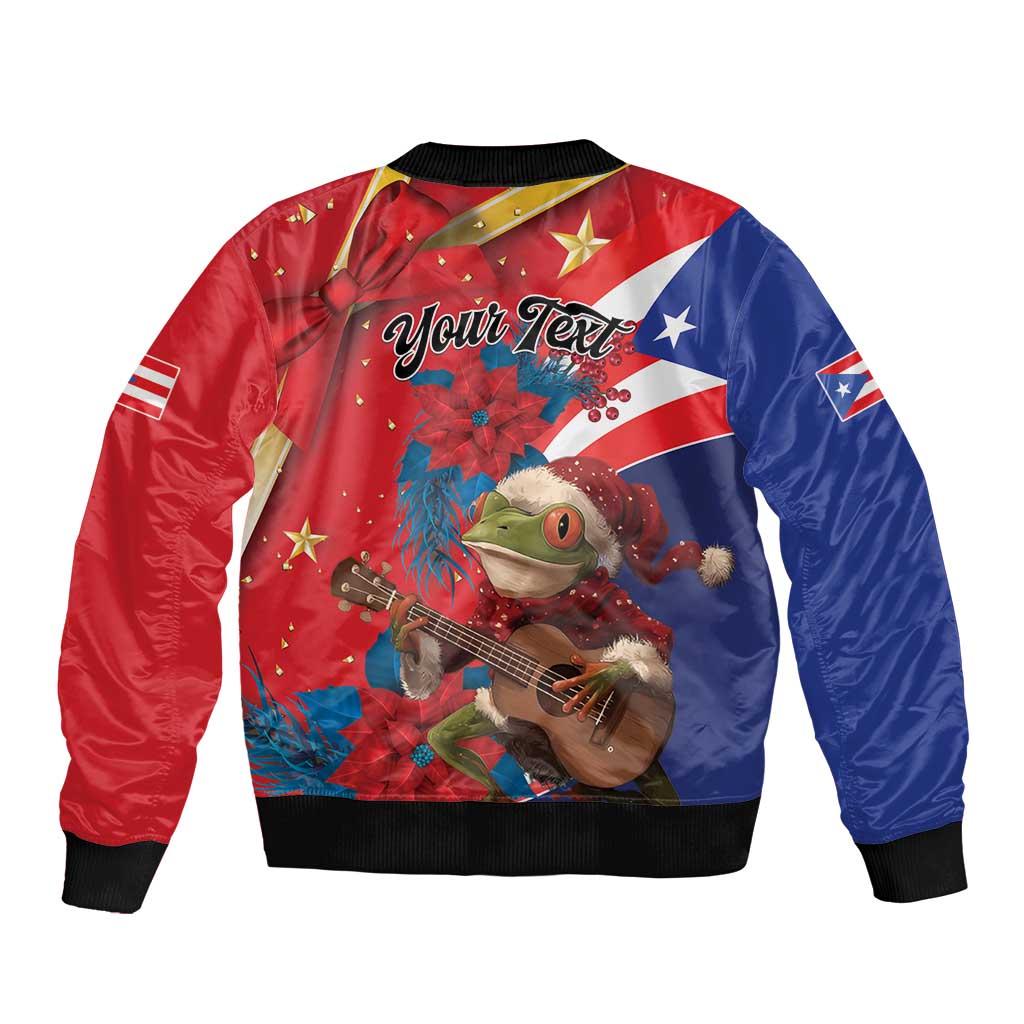 Personalized Puerto Rico Christmas Bomber Jacket Coqui Frog Playing Guitar - Wonder Print Shop