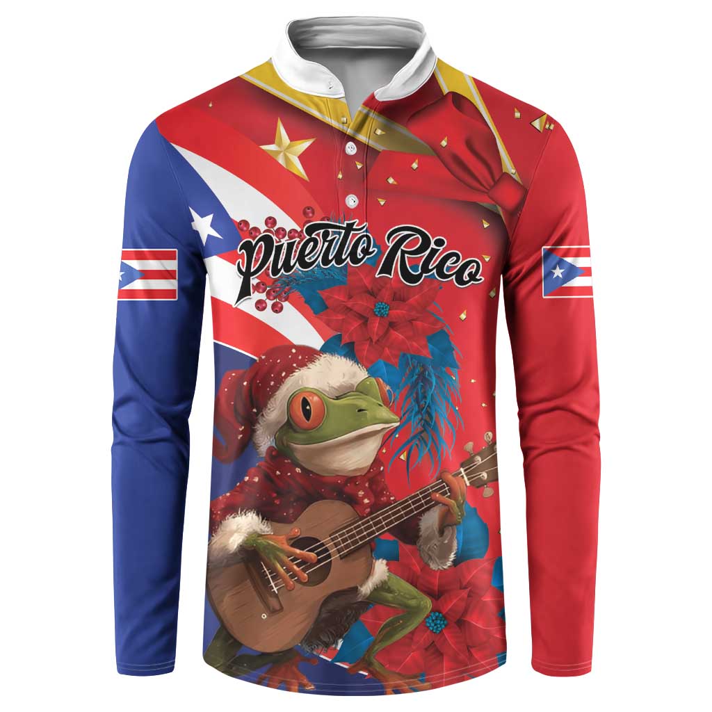 Personalized Puerto Rico Christmas Button Sweatshirt Coqui Frog Playing Guitar - Wonder Print Shop