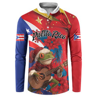 Personalized Puerto Rico Christmas Button Sweatshirt Coqui Frog Playing Guitar - Wonder Print Shop