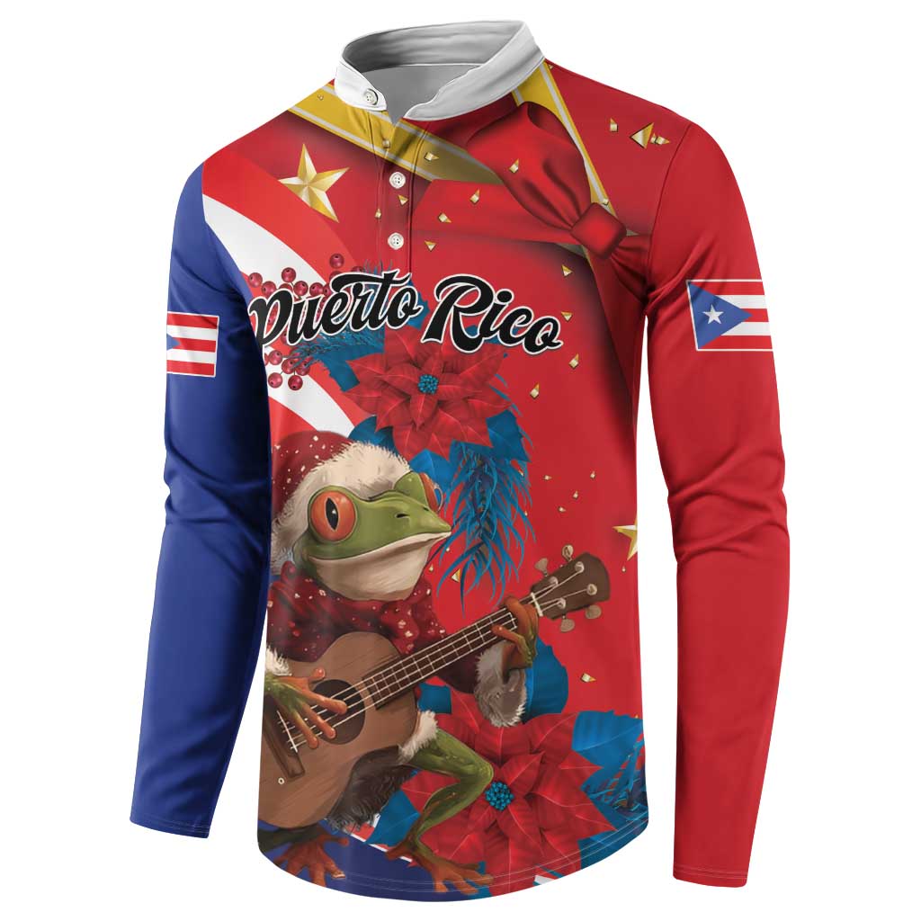 Personalized Puerto Rico Christmas Button Sweatshirt Coqui Frog Playing Guitar - Wonder Print Shop