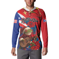 Personalized Puerto Rico Christmas Button Sweatshirt Coqui Frog Playing Guitar - Wonder Print Shop