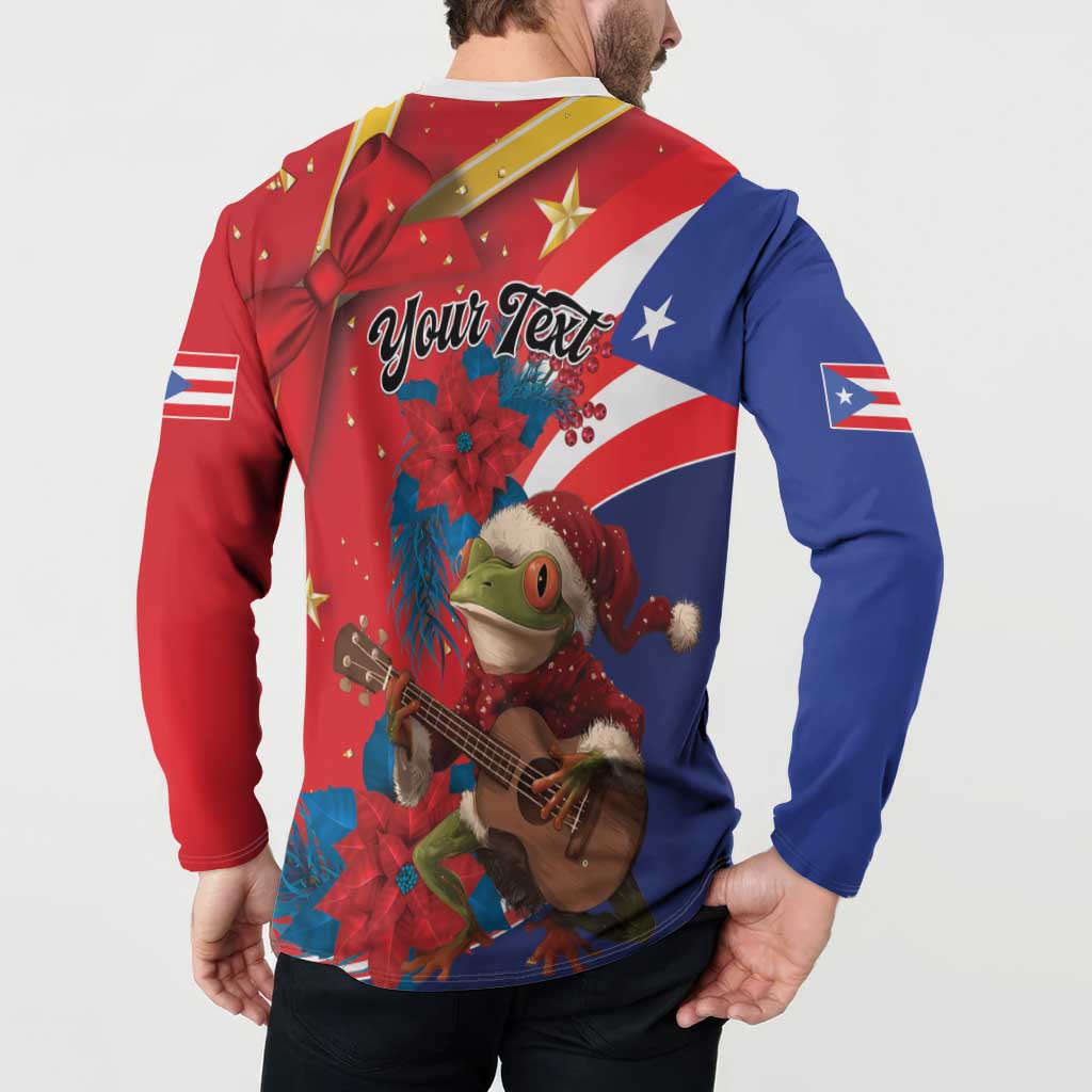 Personalized Puerto Rico Christmas Button Sweatshirt Coqui Frog Playing Guitar - Wonder Print Shop