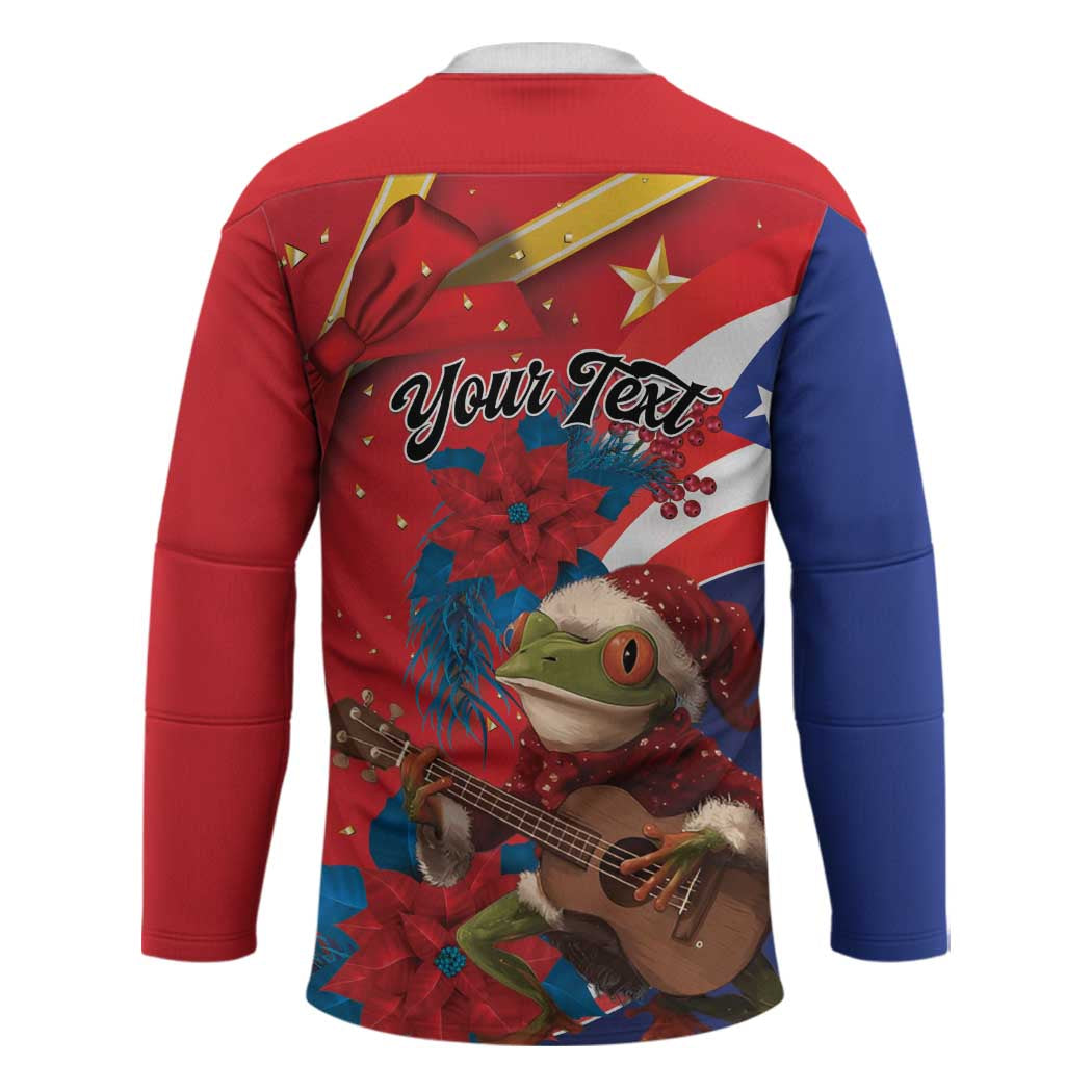 Personalized Puerto Rico Christmas Hockey Jersey Coqui Frog Playing Guitar - Wonder Print Shop