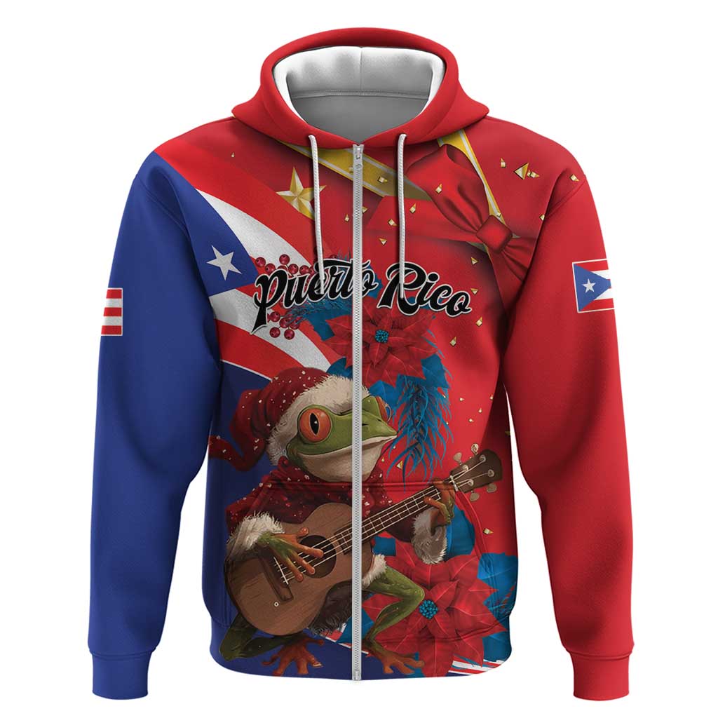 Personalized Puerto Rico Christmas Hoodie Coqui Frog Playing Guitar - Wonder Print Shop