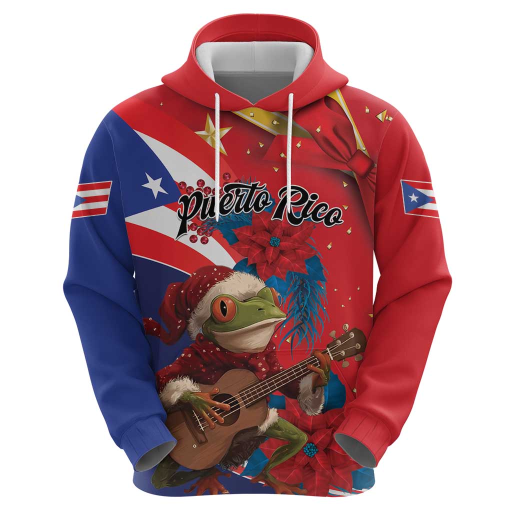 Personalized Puerto Rico Christmas Hoodie Coqui Frog Playing Guitar - Wonder Print Shop