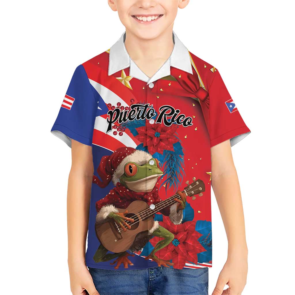 Personalized Puerto Rico Christmas Kid Hawaiian Shirt Coqui Frog Playing Guitar - Wonder Print Shop