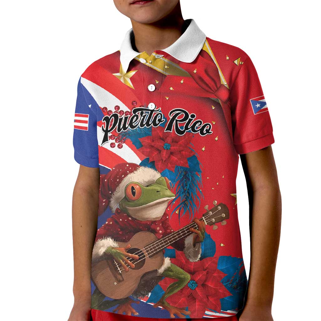 Personalized Puerto Rico Christmas Kid Polo Shirt Coqui Frog Playing Guitar - Wonder Print Shop