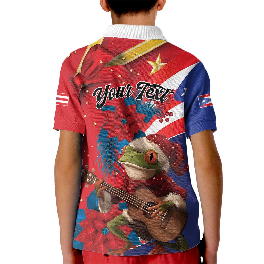 Personalized Puerto Rico Christmas Kid Polo Shirt Coqui Frog Playing Guitar - Wonder Print Shop