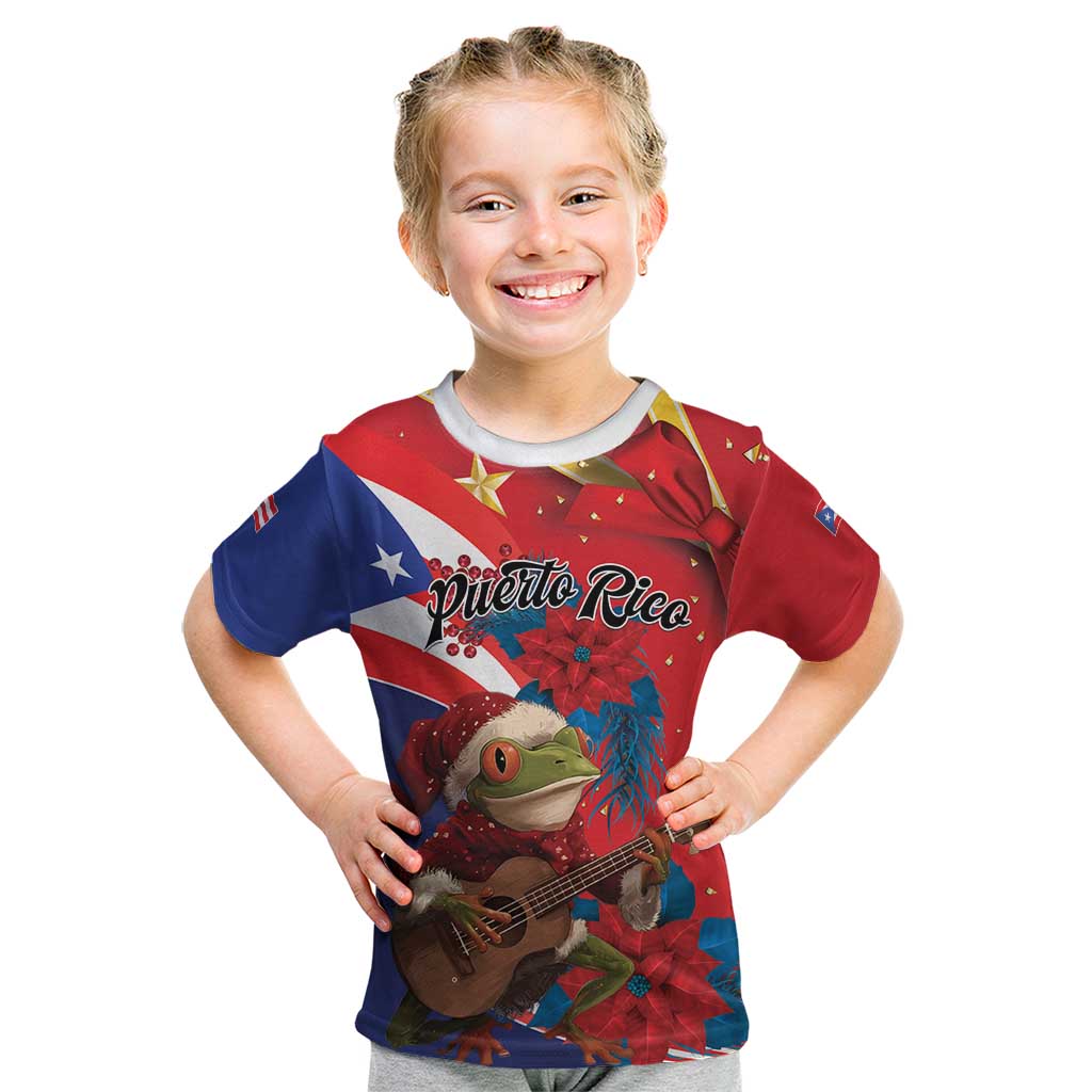Personalized Puerto Rico Christmas Kid T Shirt Coqui Frog Playing Guitar - Wonder Print Shop