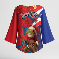 Personalized Puerto Rico Christmas Kimono Sleeve Blouse Coqui Frog Playing Guitar - Wonder Print Shop