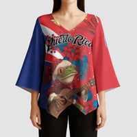 Personalized Puerto Rico Christmas Kimono Sleeve Blouse Coqui Frog Playing Guitar - Wonder Print Shop