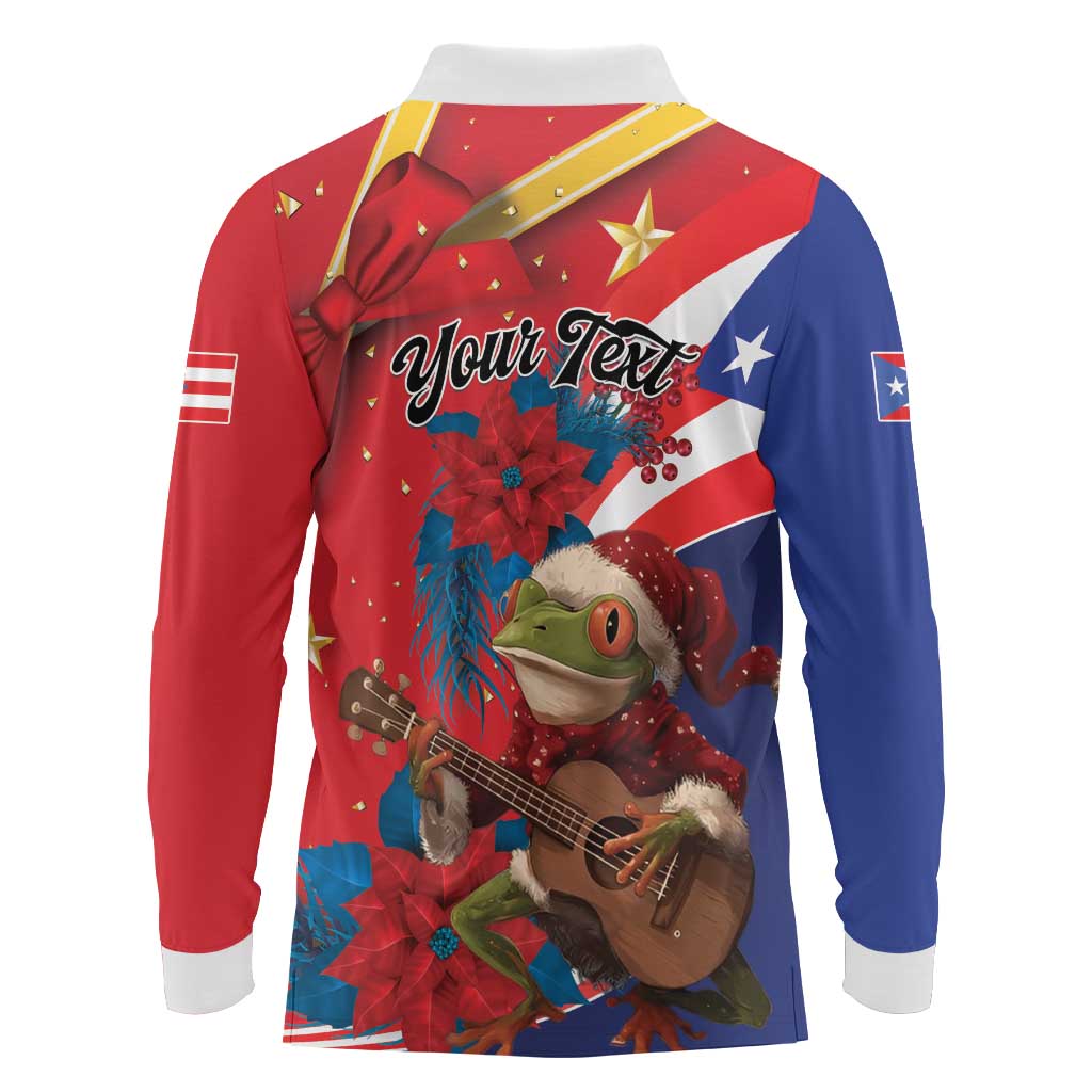 Personalized Puerto Rico Christmas Long Sleeve Polo Shirt Coqui Frog Playing Guitar - Wonder Print Shop
