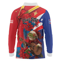Personalized Puerto Rico Christmas Long Sleeve Polo Shirt Coqui Frog Playing Guitar - Wonder Print Shop
