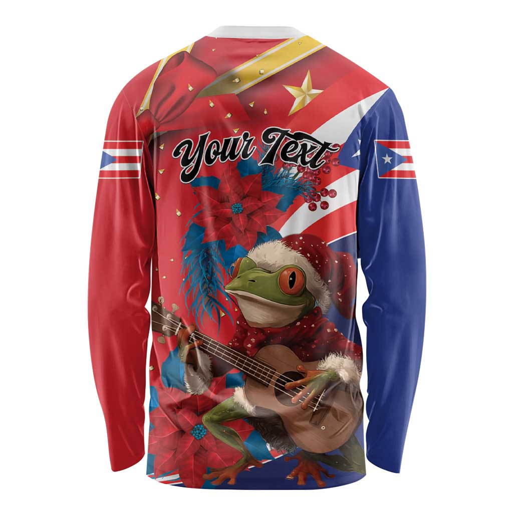 Personalized Puerto Rico Christmas Long Sleeve Shirt Coqui Frog Playing Guitar - Wonder Print Shop