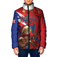 Personalized Puerto Rico Christmas Padded Jacket Coqui Frog Playing Guitar - Wonder Print Shop