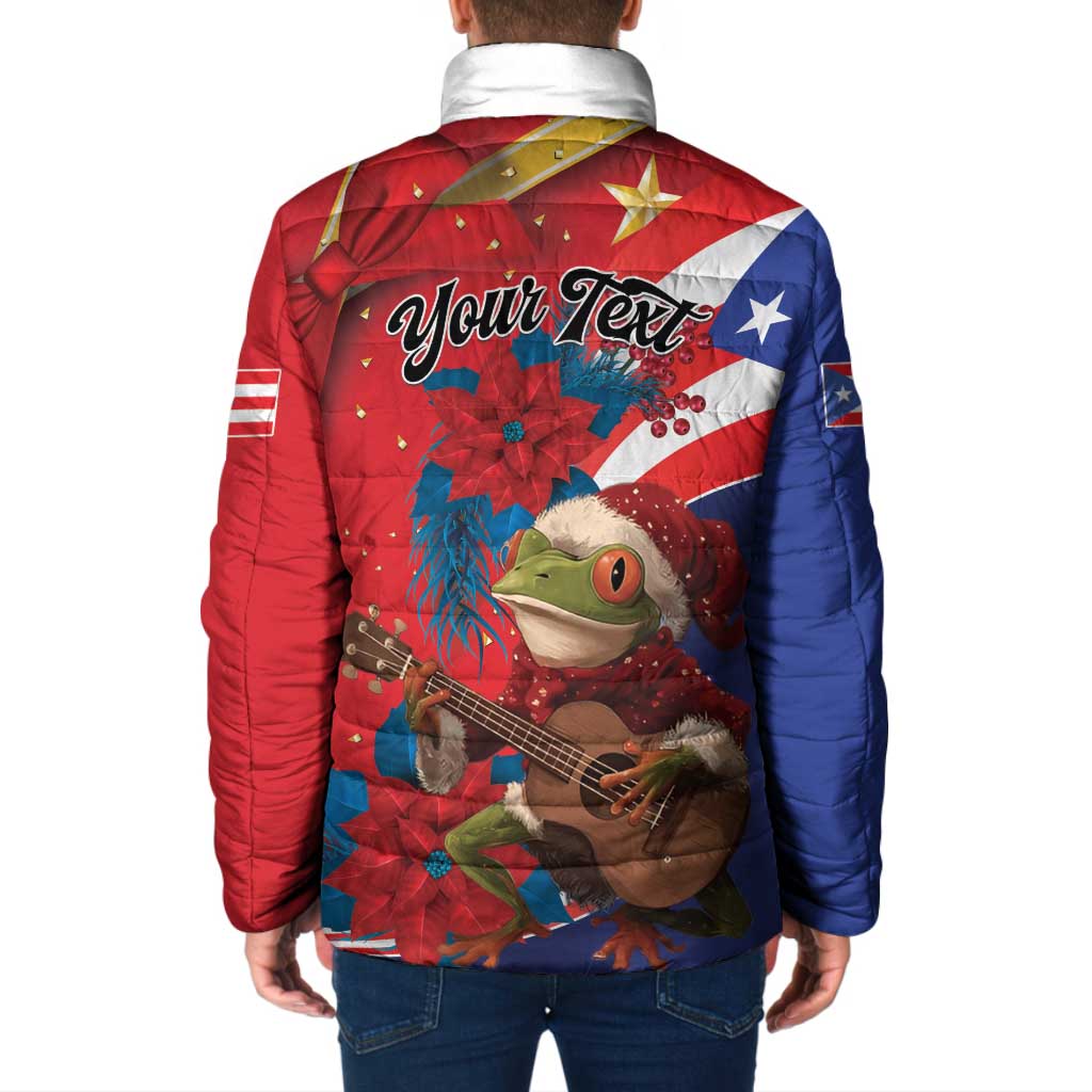 Personalized Puerto Rico Christmas Padded Jacket Coqui Frog Playing Guitar - Wonder Print Shop