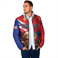 Personalized Puerto Rico Christmas Padded Jacket Coqui Frog Playing Guitar - Wonder Print Shop