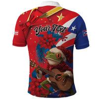 Personalized Puerto Rico Christmas Polo Shirt Coqui Frog Playing Guitar - Wonder Print Shop