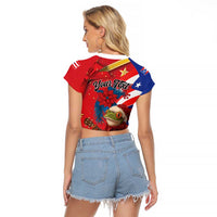 Personalized Puerto Rico Christmas Raglan Cropped T Shirt Coqui Frog Playing Guitar - Wonder Print Shop