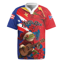 Personalized Puerto Rico Christmas Rugby Jersey Coqui Frog Playing Guitar - Wonder Print Shop