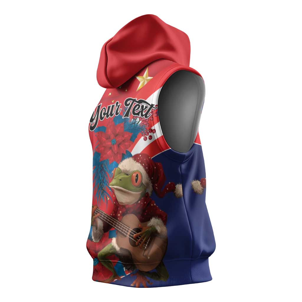 Personalized Puerto Rico Christmas Sleeveless Hoodie Coqui Frog Playing Guitar - Wonder Print Shop