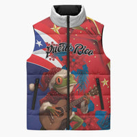 Personalized Puerto Rico Christmas Sleeveless Puffer Jacket Coqui Frog Playing Guitar - Wonder Print Shop
