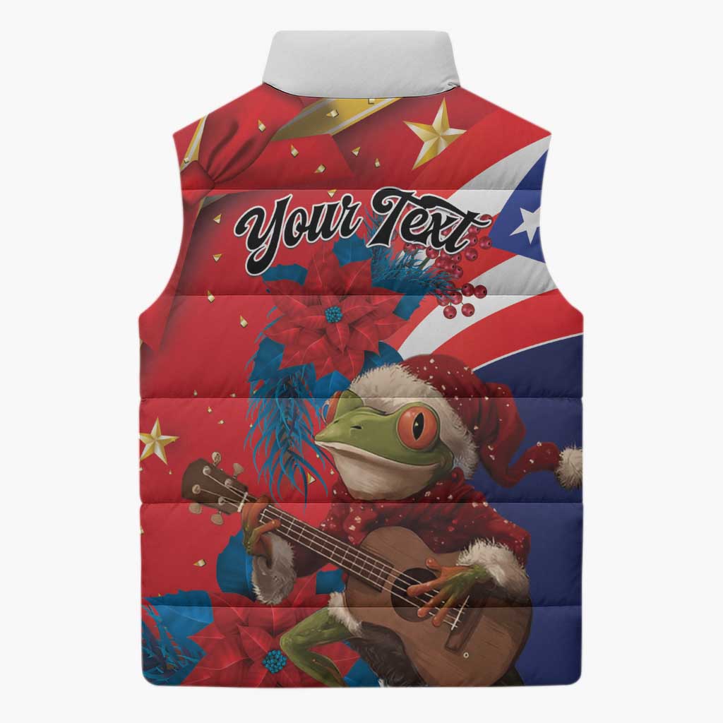 Personalized Puerto Rico Christmas Sleeveless Puffer Jacket Coqui Frog Playing Guitar - Wonder Print Shop