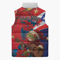 Personalized Puerto Rico Christmas Sleeveless Puffer Jacket Coqui Frog Playing Guitar - Wonder Print Shop