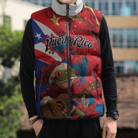 Personalized Puerto Rico Christmas Sleeveless Puffer Jacket Coqui Frog Playing Guitar - Wonder Print Shop