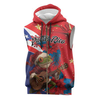 Personalized Puerto Rico Christmas Sleeveless Zip Hoodie Coqui Frog Playing Guitar - Wonder Print Shop