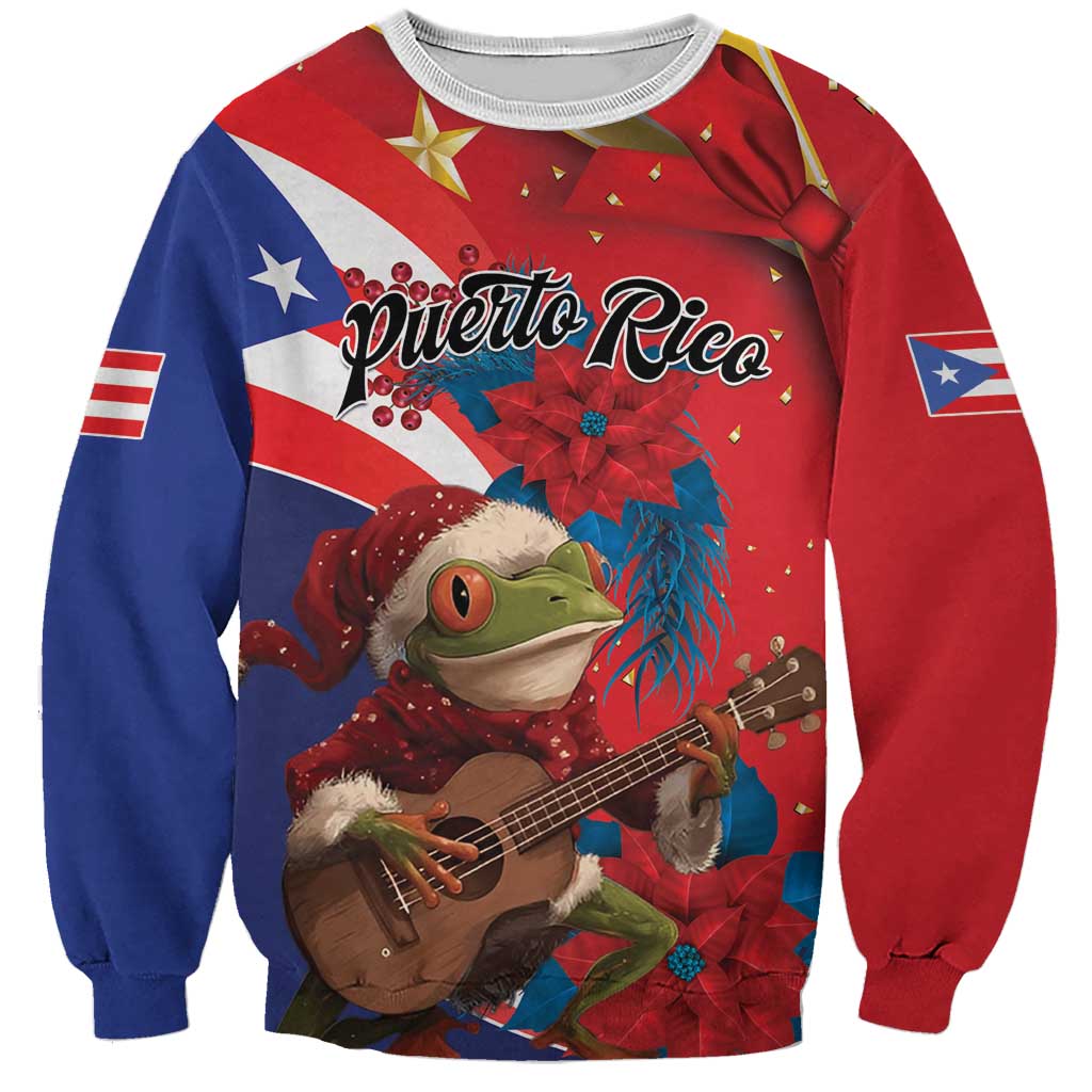 Personalized Puerto Rico Christmas Sweatshirt Coqui Frog Playing Guitar - Wonder Print Shop