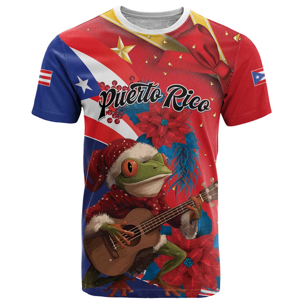 Personalized Puerto Rico Christmas T Shirt Coqui Frog Playing Guitar - Wonder Print Shop