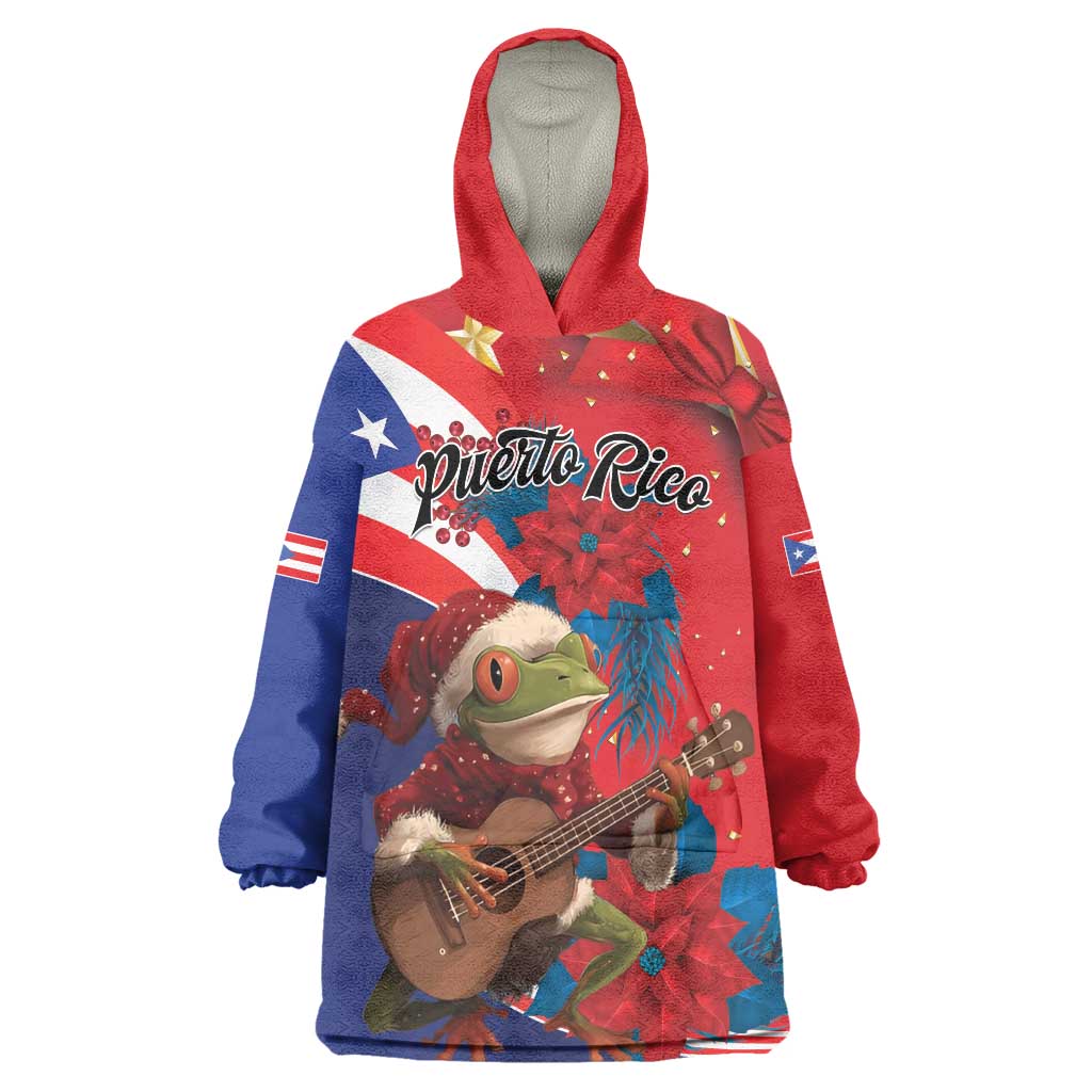 Personalized Puerto Rico Christmas Wearable Blanket Hoodie Coqui Frog Playing Guitar - Wonder Print Shop