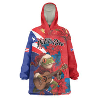 Personalized Puerto Rico Christmas Wearable Blanket Hoodie Coqui Frog Playing Guitar - Wonder Print Shop