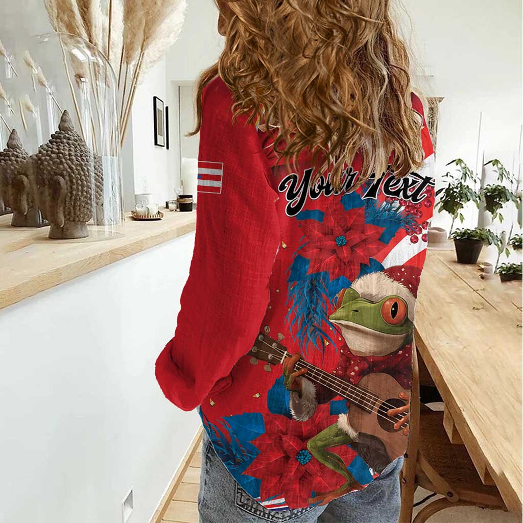Personalized Puerto Rico Christmas Women Casual Shirt Coqui Frog Playing Guitar - Wonder Print Shop