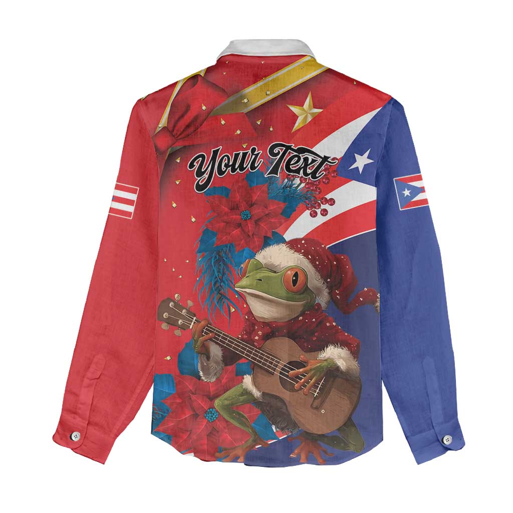 Personalized Puerto Rico Christmas Women Casual Shirt Coqui Frog Playing Guitar - Wonder Print Shop