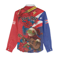 Personalized Puerto Rico Christmas Women Casual Shirt Coqui Frog Playing Guitar - Wonder Print Shop