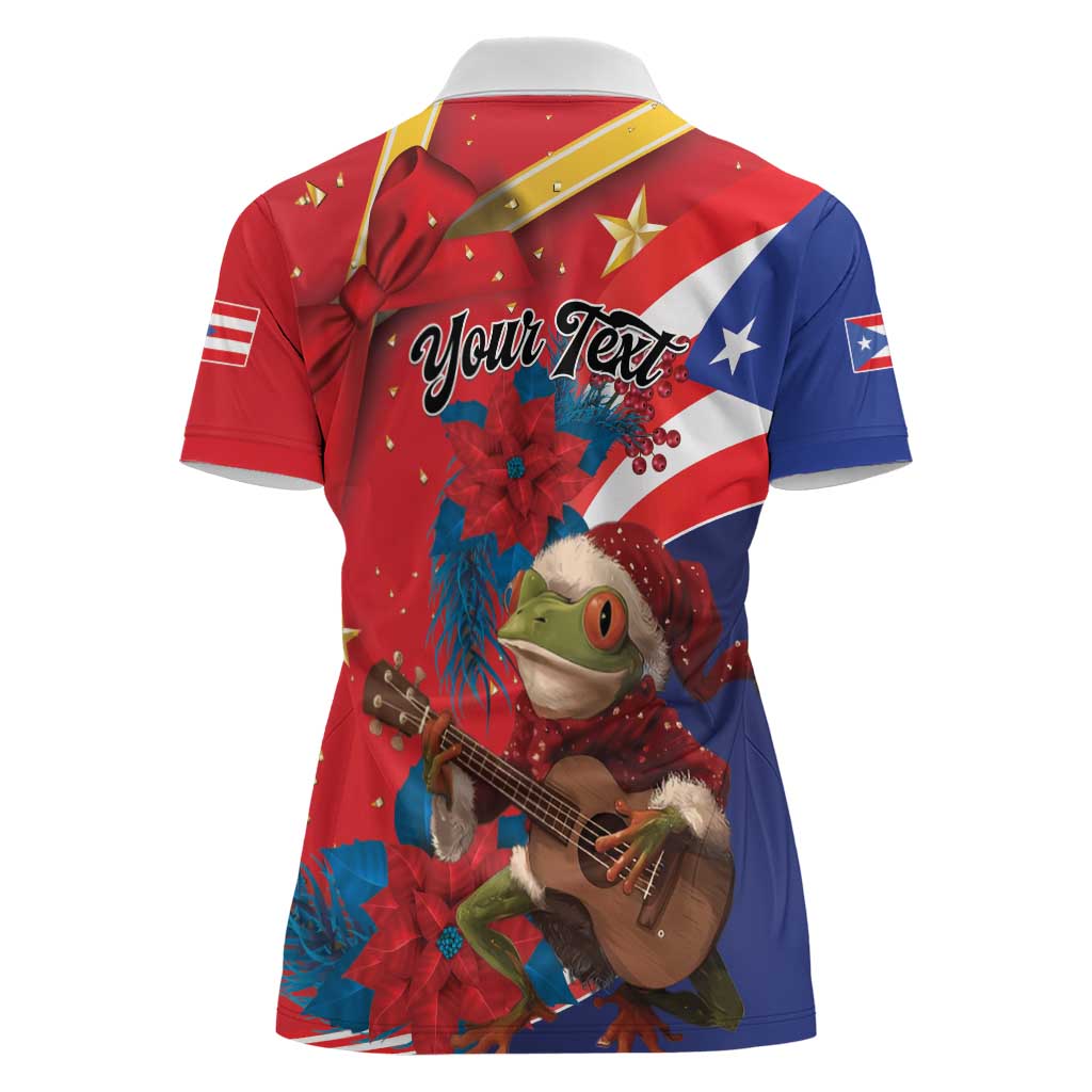 Personalized Puerto Rico Christmas Women Polo Shirt Coqui Frog Playing Guitar - Wonder Print Shop